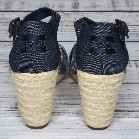 TOMS Open Toe Wedge Heel Espadrille Sandals Denim Blue and Tie Dye | 7.5 - Picture 8 of 9